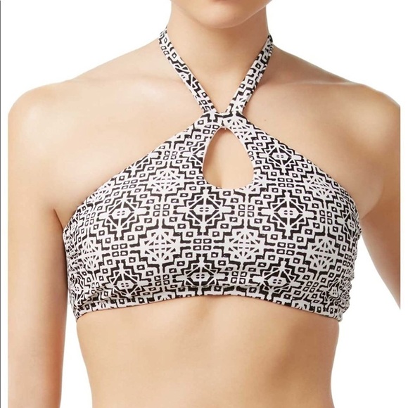Hula Honey Mini Tribal High-Neck Black White Bikini Swim Top XS - Picture 1 of 7